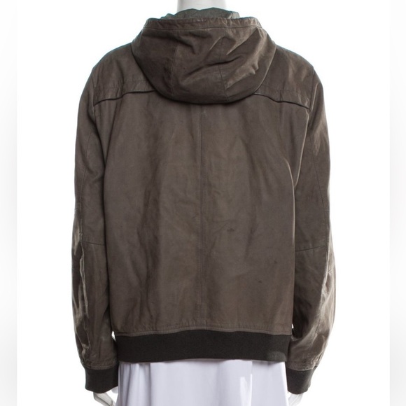 VINCE. Grey brown leather bomber jacket w hood size large women’s hooded bomber - Picture 4 of 6